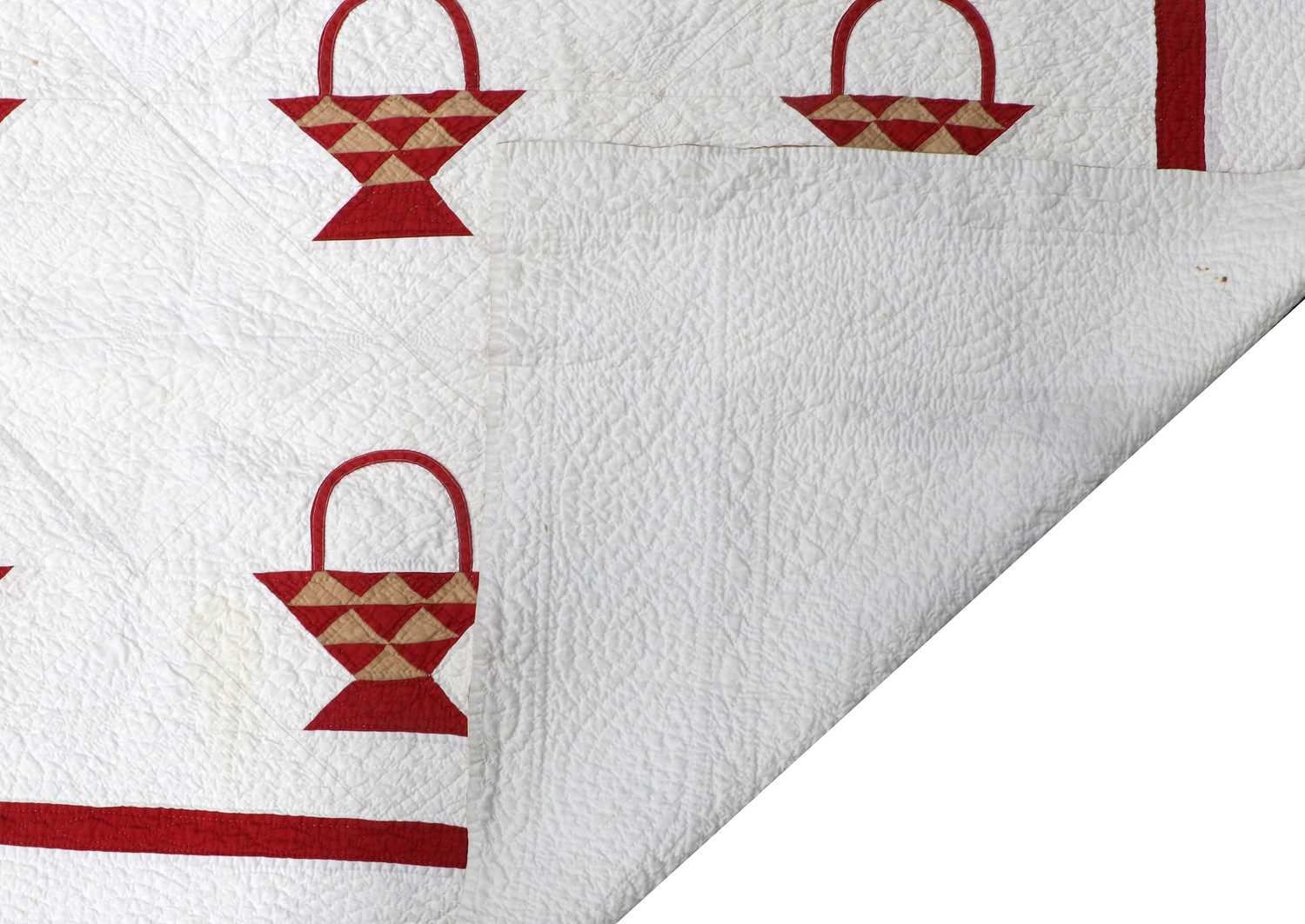 19th Century Basket Designed Patchwork Quilt, on a white ground with turkey red and dark cream - Image 2 of 2