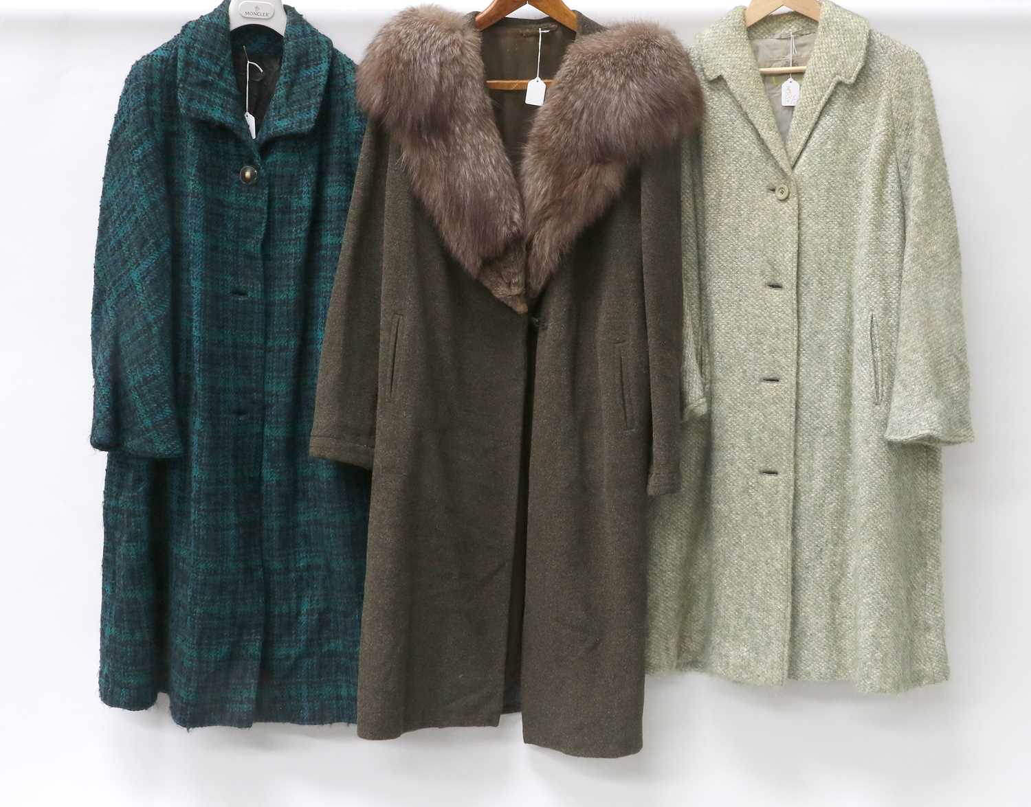 Circa 1950s Wool Coats and Other Items, comprising a loden green wool coat with fox fur trimmed - Image 3 of 4