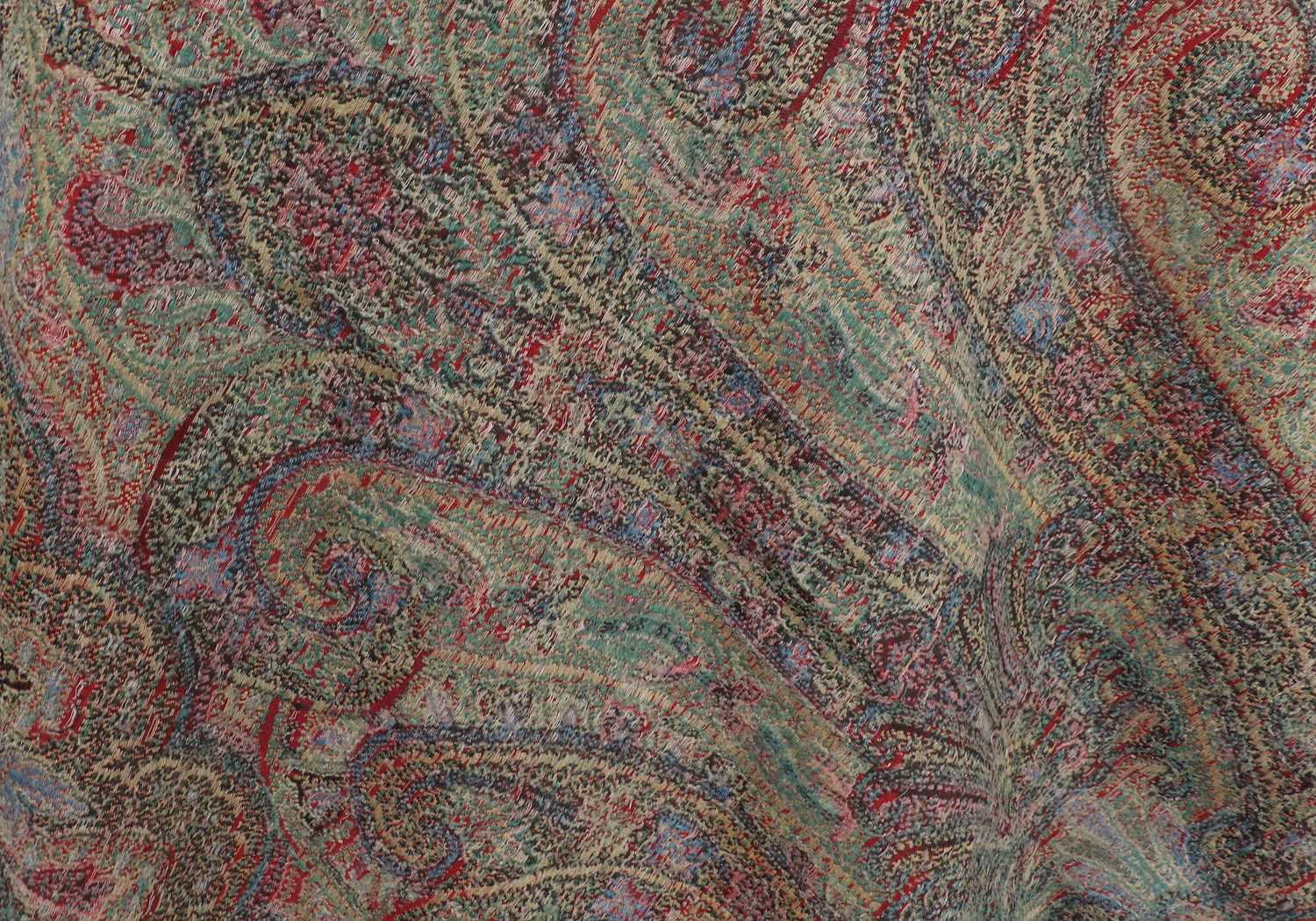 Large 19th Century Woven Red Ground Paisley Shawl/Cloth, 170cm by 345cm Fading and wear overall. - Image 5 of 8