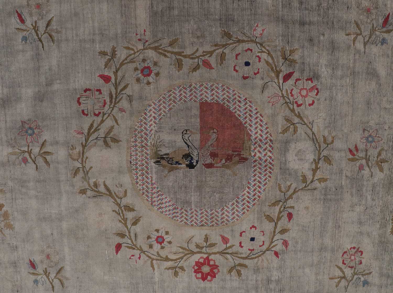 19th Century European Wool Needlework Wall Hanging depicting a central roundel enclosing two - Image 2 of 3