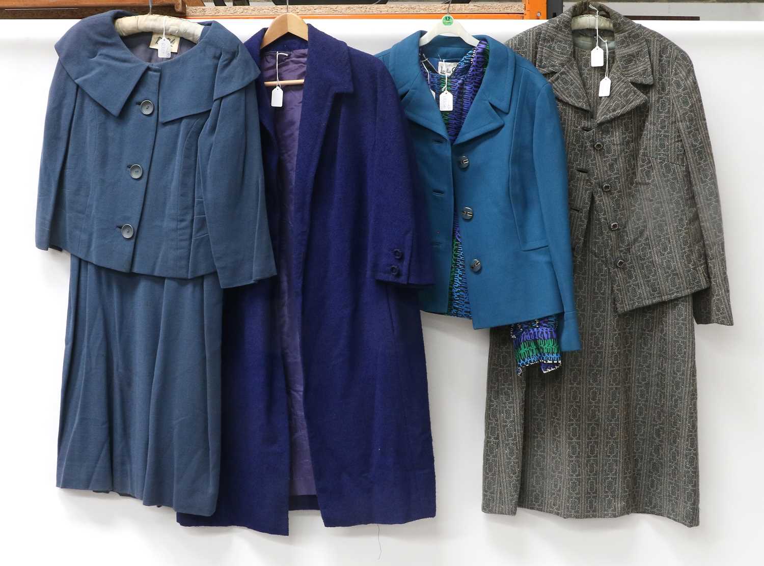 Circa 1950s Wool Coats and Other Items, comprising a loden green wool coat with fox fur trimmed - Image 2 of 4