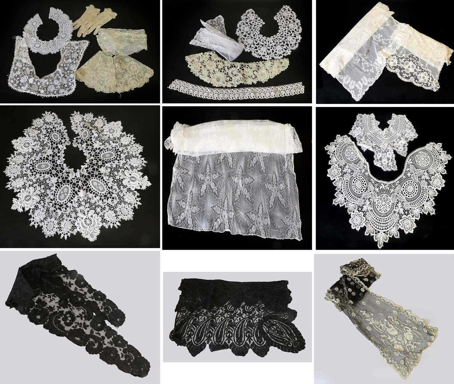 Assorted Early 20th Century Lace comprising a machine lace cream stole, a bonnet veil and white