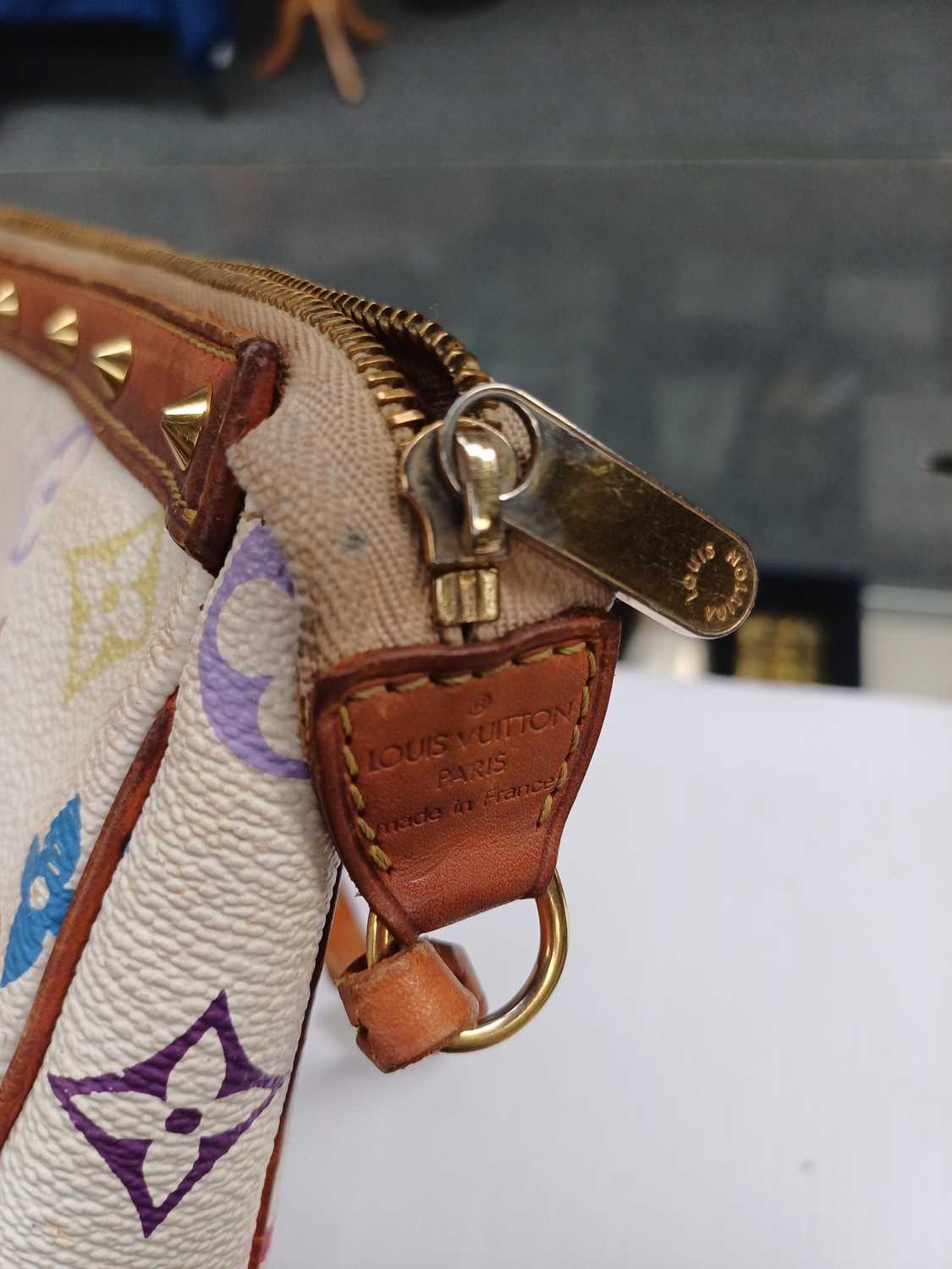 A Louis Vuitton Multi-Coloured Pochette Bag, with light tan trim and gilt metal stud decoration, and - Image 7 of 8