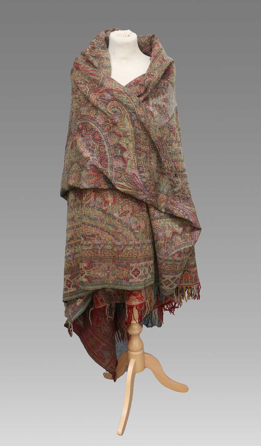 Large 19th Century Woven Red Ground Paisley Shawl/Cloth, 170cm by 345cm Fading and wear overall. - Image 3 of 8