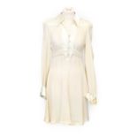 Ossie Clark for Radley Cream Moss Crepe Mini Dress, with long sleeves, mounted with cream satin type