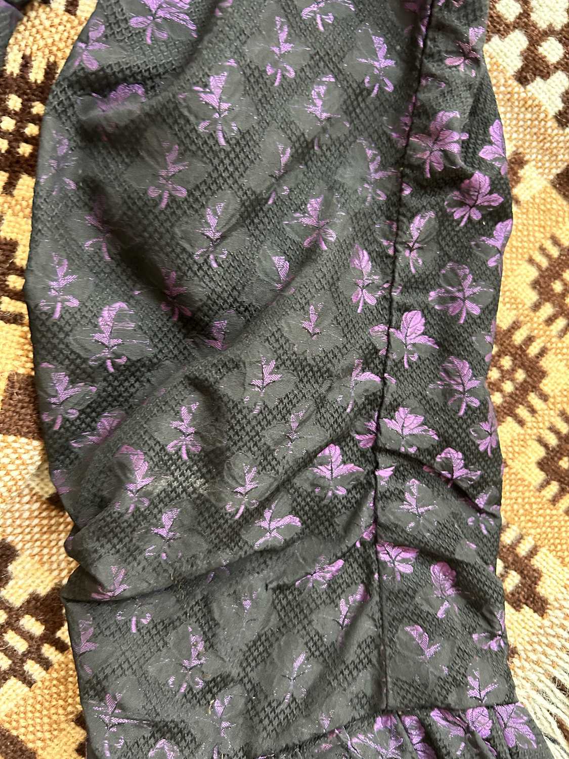 19th Century Purple and Black Silk Brocade Two Piece, comprising a fitted long sleeve jacket woven - Image 5 of 19