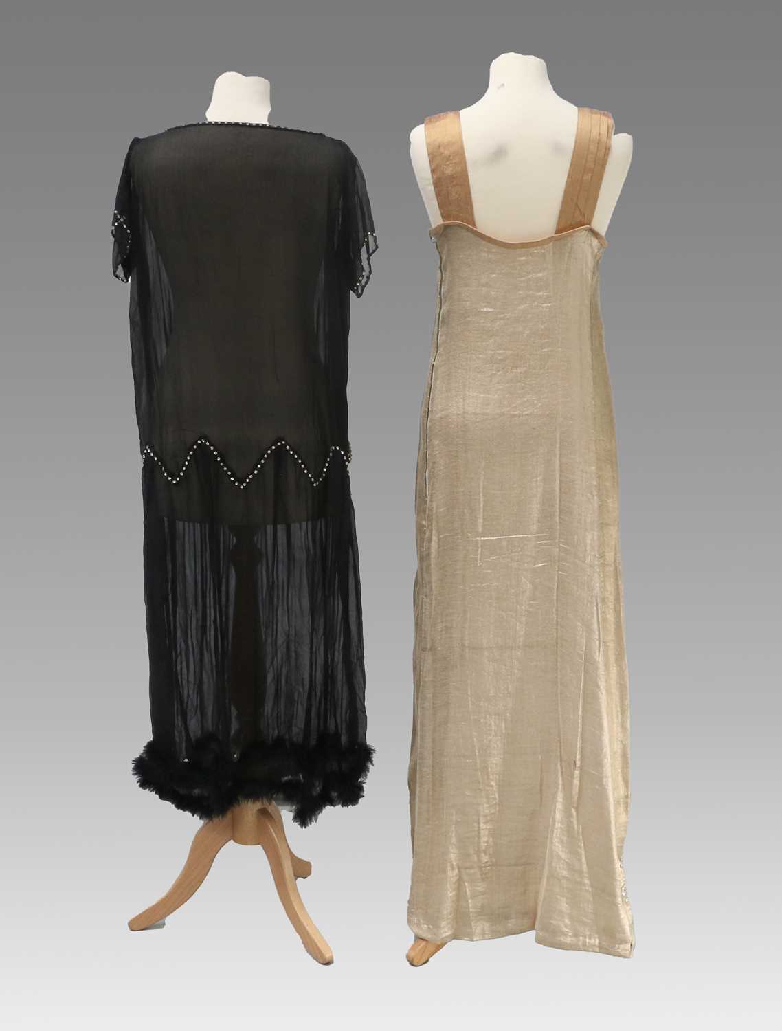 Circa 1920s Black Chiffon Dress with short sleeves, drop waist, paste stone detail to the waist, - Image 2 of 7