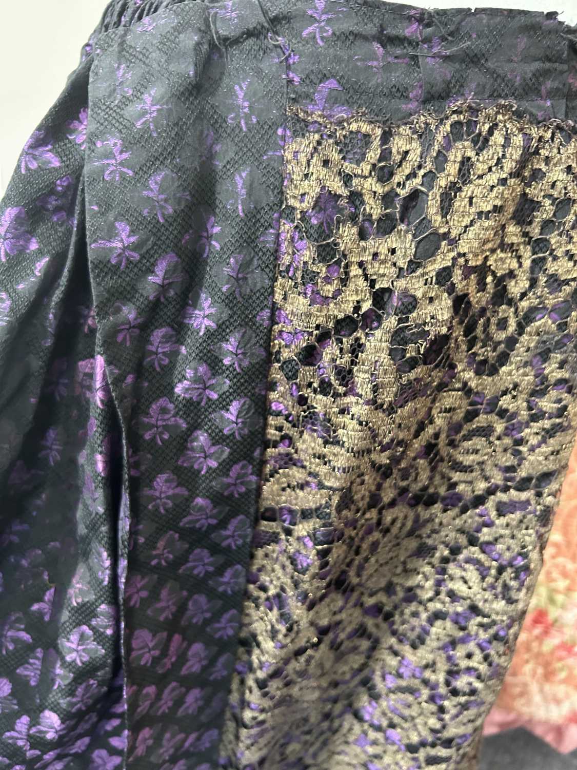 19th Century Purple and Black Silk Brocade Two Piece, comprising a fitted long sleeve jacket woven - Image 15 of 19