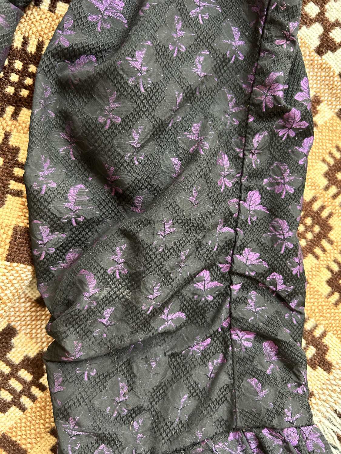 19th Century Purple and Black Silk Brocade Two Piece, comprising a fitted long sleeve jacket woven - Image 6 of 19
