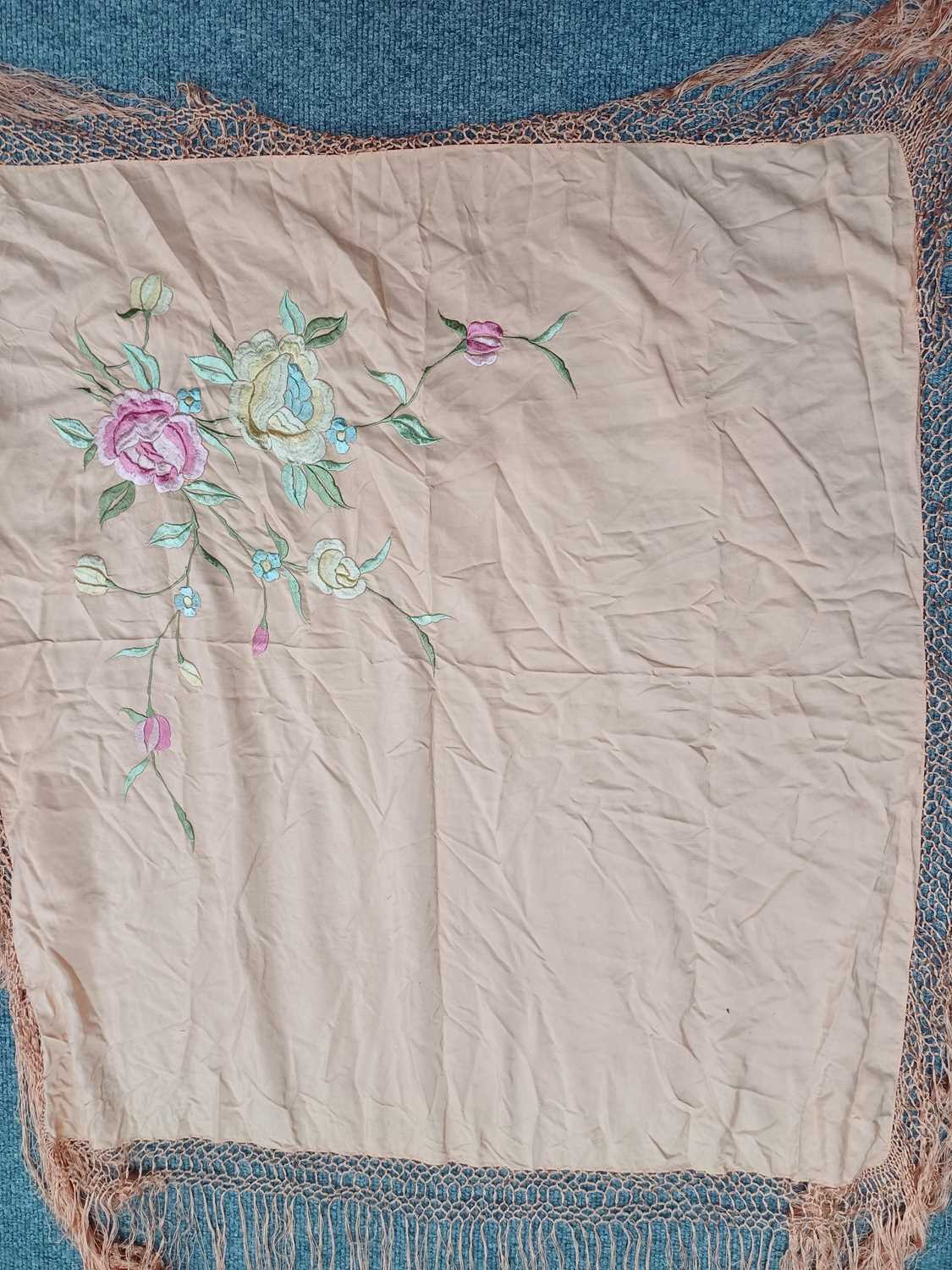 Early 20th Century Silk and Other Scarves and Shawls, comprising a yellow silk embroidered small - Image 4 of 14