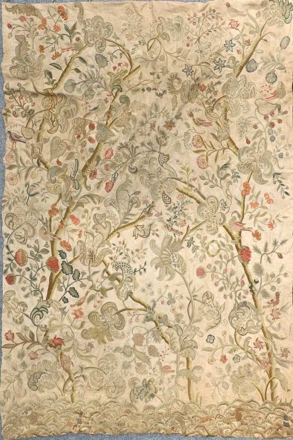 Late 19th Century Crewel Work Curtain, decorated overall in decorative floral designs with birds - Image 2 of 21