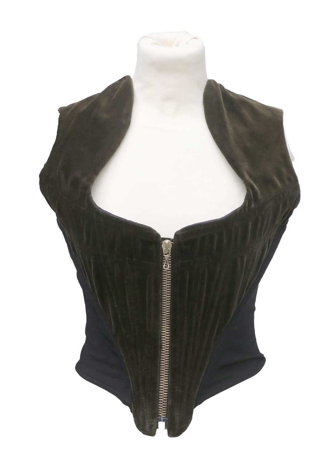 Circa 1990s Vivienne Westwood Couture London Windsor Green Velvet Corset, with central gilt metal