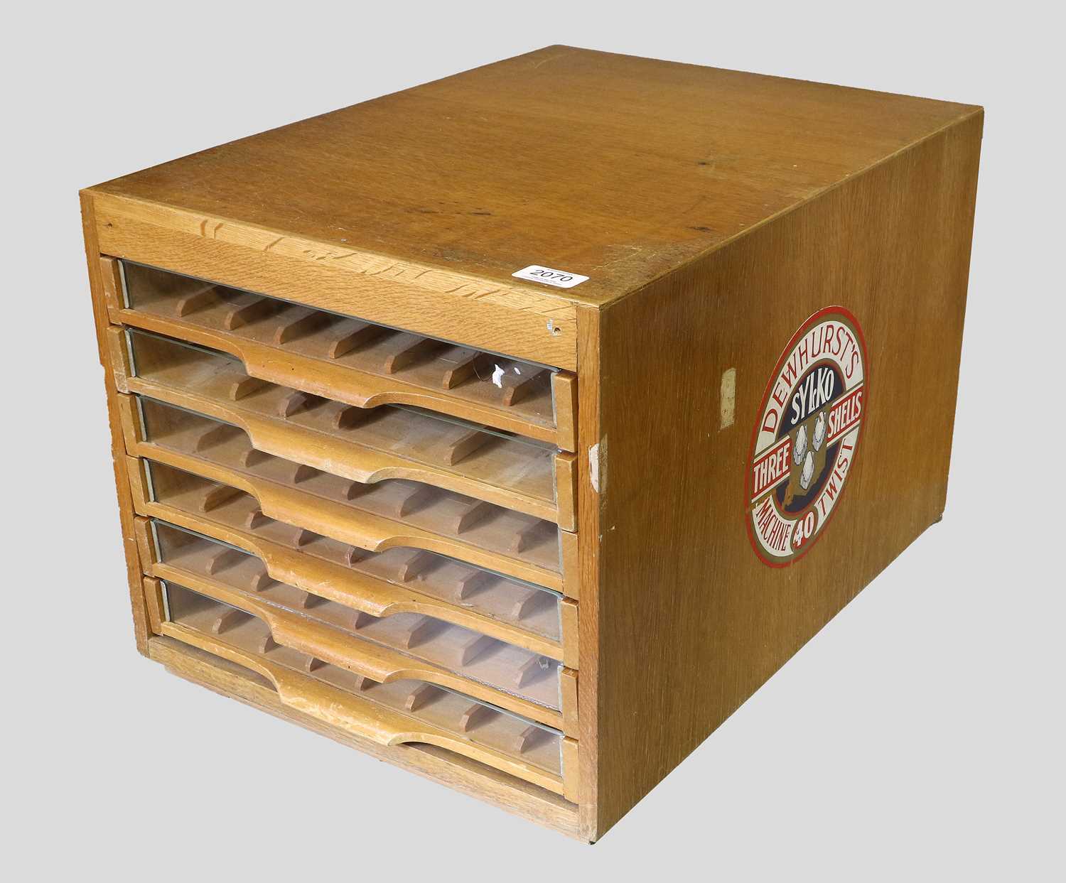 A Dewhursts Sylko Three Shells Cotton Bobbin Table Top Display Cabinet comprising six drawers with - Image 2 of 3