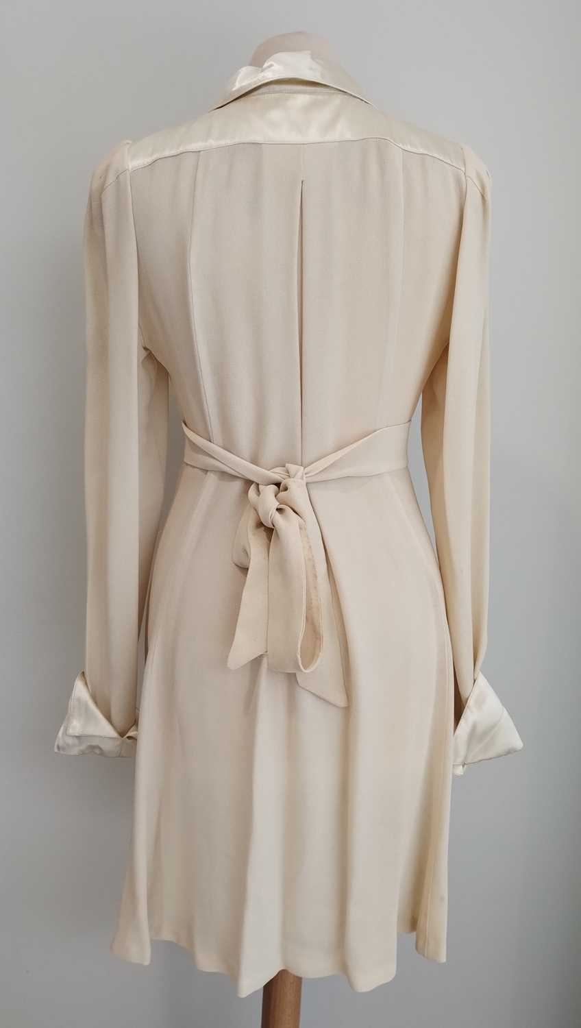 Ossie Clark for Radley Cream Moss Crepe Mini Dress, with long sleeves, mounted with cream satin type - Image 4 of 23