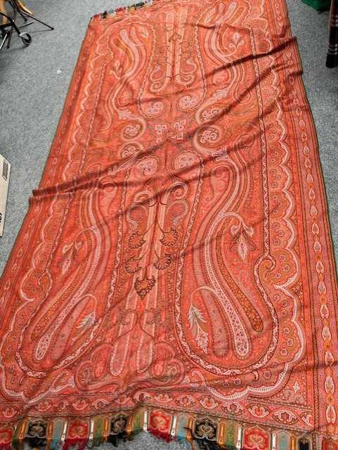 19th Century Red Ground Kashmir Woven Paisley Shawl, 165cm by 340cm Two small holes each approx 50/ - Image 5 of 5