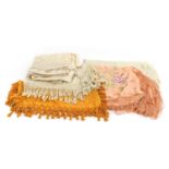 Early 20th Century Silk and Other Scarves and Shawls, comprising a yellow silk embroidered small