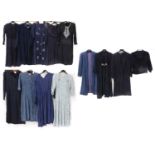Circa 1940-50s Blue Crepe Dresses and Coats comprising a Lydia London navy blue long sleeve crepe