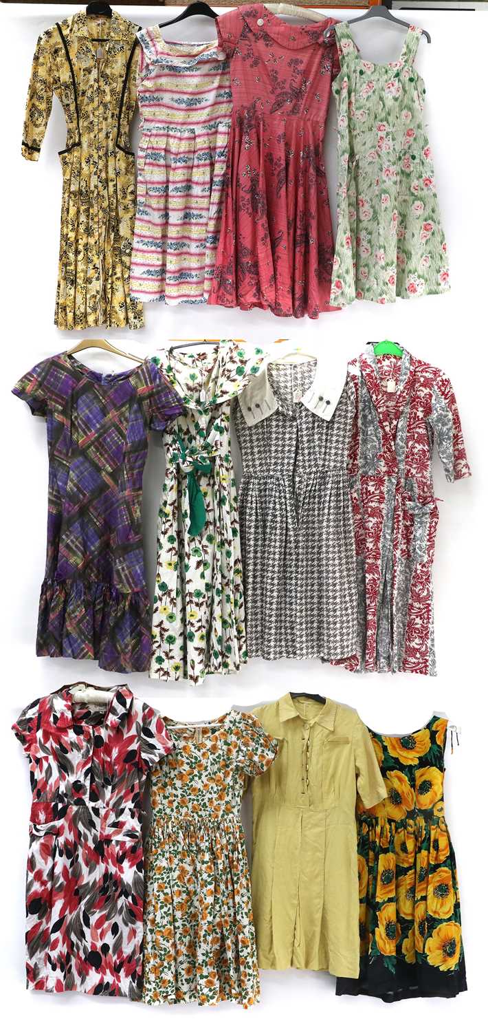 Circa 1950s and Later Printed Cotton Dresses, comprising California sleeveless dress printed with