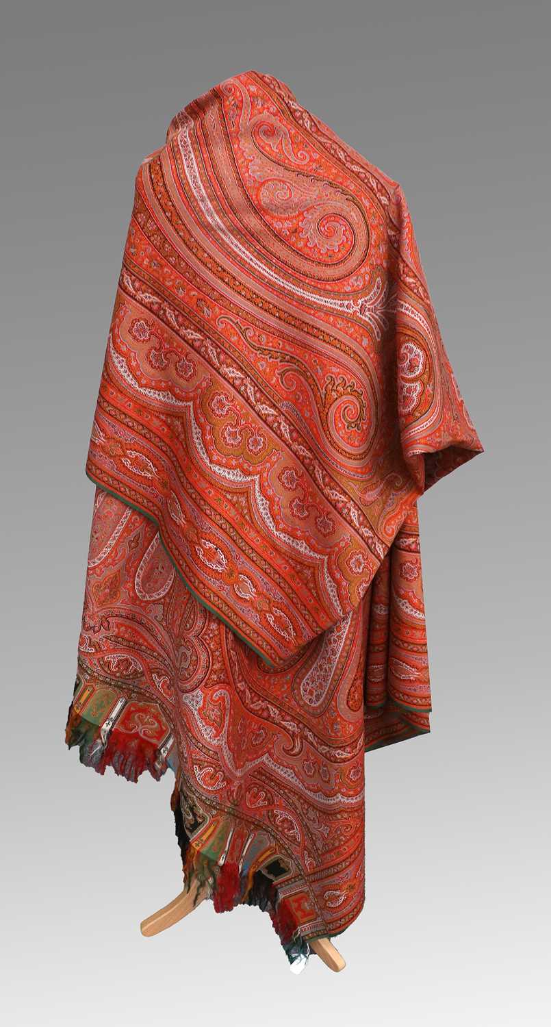 19th Century Red Ground Kashmir Woven Paisley Shawl, 165cm by 340cm Two small holes each approx 50/ - Image 2 of 5