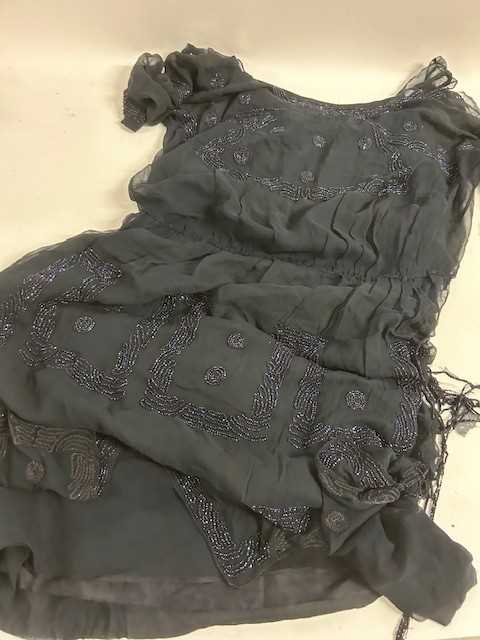 Circa 1920s Costume and Beadwork Accessories and Remnants, comprising a black chiffon drop waist - Image 2 of 9