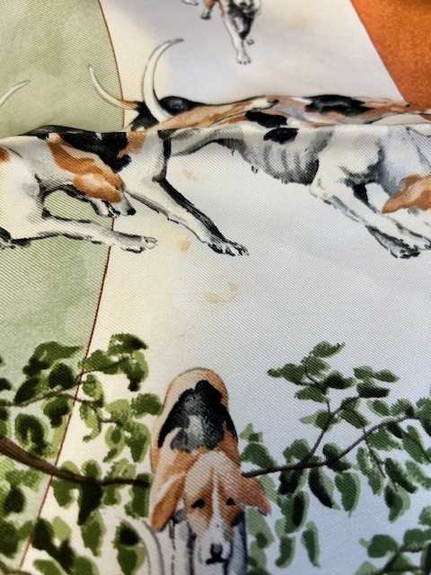 Hermes Silk Scarf Le Poitevin Designed by Hubert de Watrigant, depicting hounds running and standing - Image 5 of 8