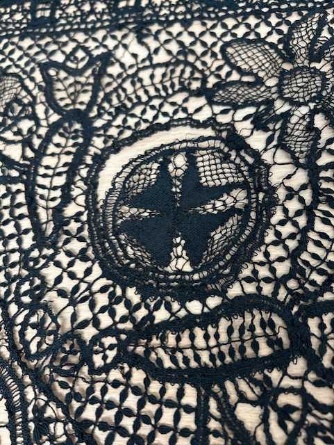 Early 20th Century Chinese Black Silk Shawl with cream silk floral embroidery, 115cm square - Image 12 of 14