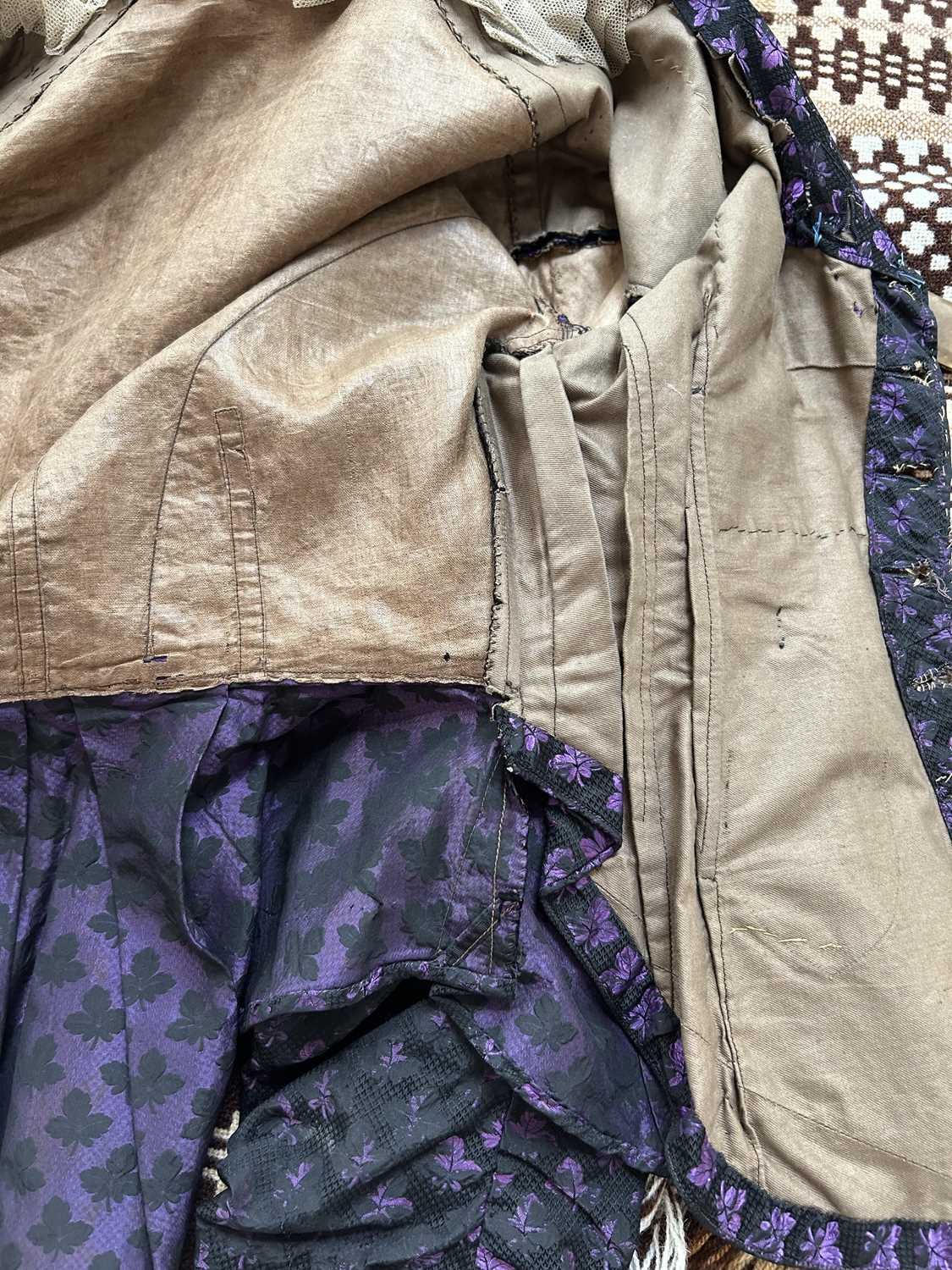 19th Century Purple and Black Silk Brocade Two Piece, comprising a fitted long sleeve jacket woven - Image 4 of 19