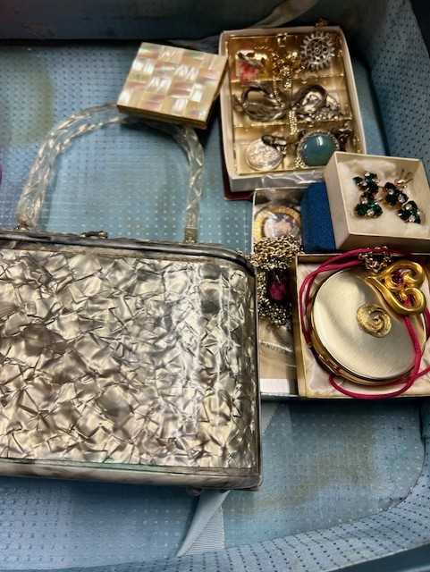 Circa 1970's Costume and Accessories, comprising a silvered Lucite bag with hinged handle, compacts, - Image 3 of 4