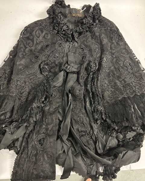 Late 19th Century Costume comprising a black woven and black spotted long sleeved bodice with velvet - Image 10 of 11