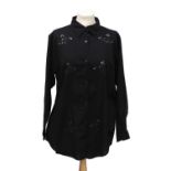 Circa 1990s Vivienne Westwood Black Cotton Long Sleeve Shirt, with cut work and embroidered orbs