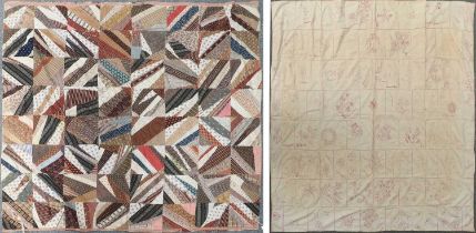 20th Century American Patchwork Quilt, constructed from squares made up of various strips of