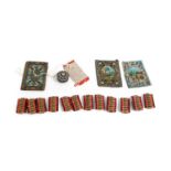 Assorted Decorative Bead Work and Other Items comprising a small circular box and cover, a leather