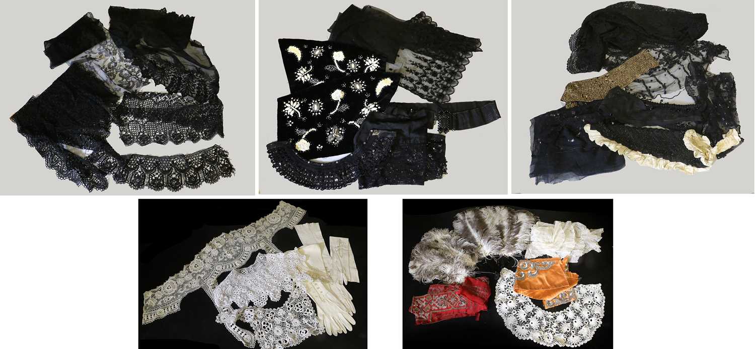 Assorted 19th Century and Later Costume Trims and Accessories, comprising a brown and white