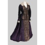 19th Century Purple and Black Silk Brocade Two Piece, comprising a fitted long sleeve jacket woven
