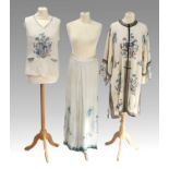 Early 20th Century Chinese Costume comprising a two piece pyjama set/lounge wear including a cream