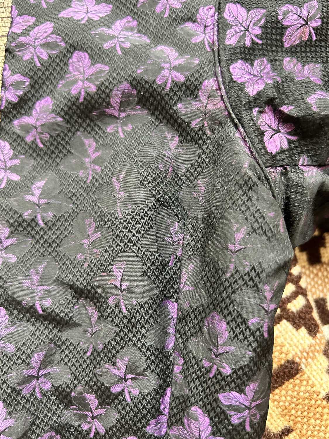 19th Century Purple and Black Silk Brocade Two Piece, comprising a fitted long sleeve jacket woven - Image 11 of 19