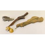 19th Century and Later Sewing and Knitting Items comprising a knitting stick with turned handle,