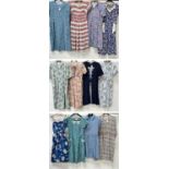 Circa 1950s Printed Cotton Dresses, comprising Rhona Roy London short sleeved dress, blue, purple