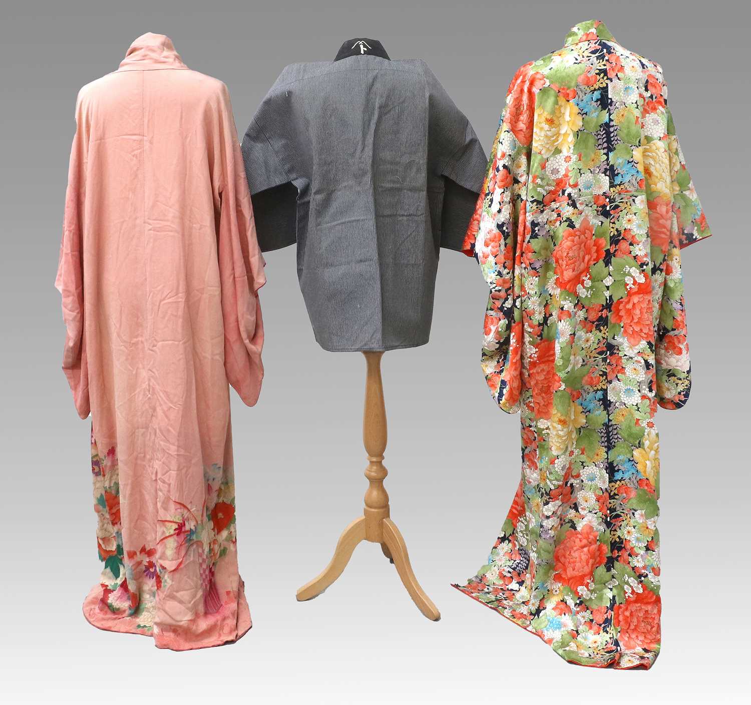 A Collection of Textile Samples and Costume, comprising two Japanese floral printed silk kimonos, - Image 6 of 7