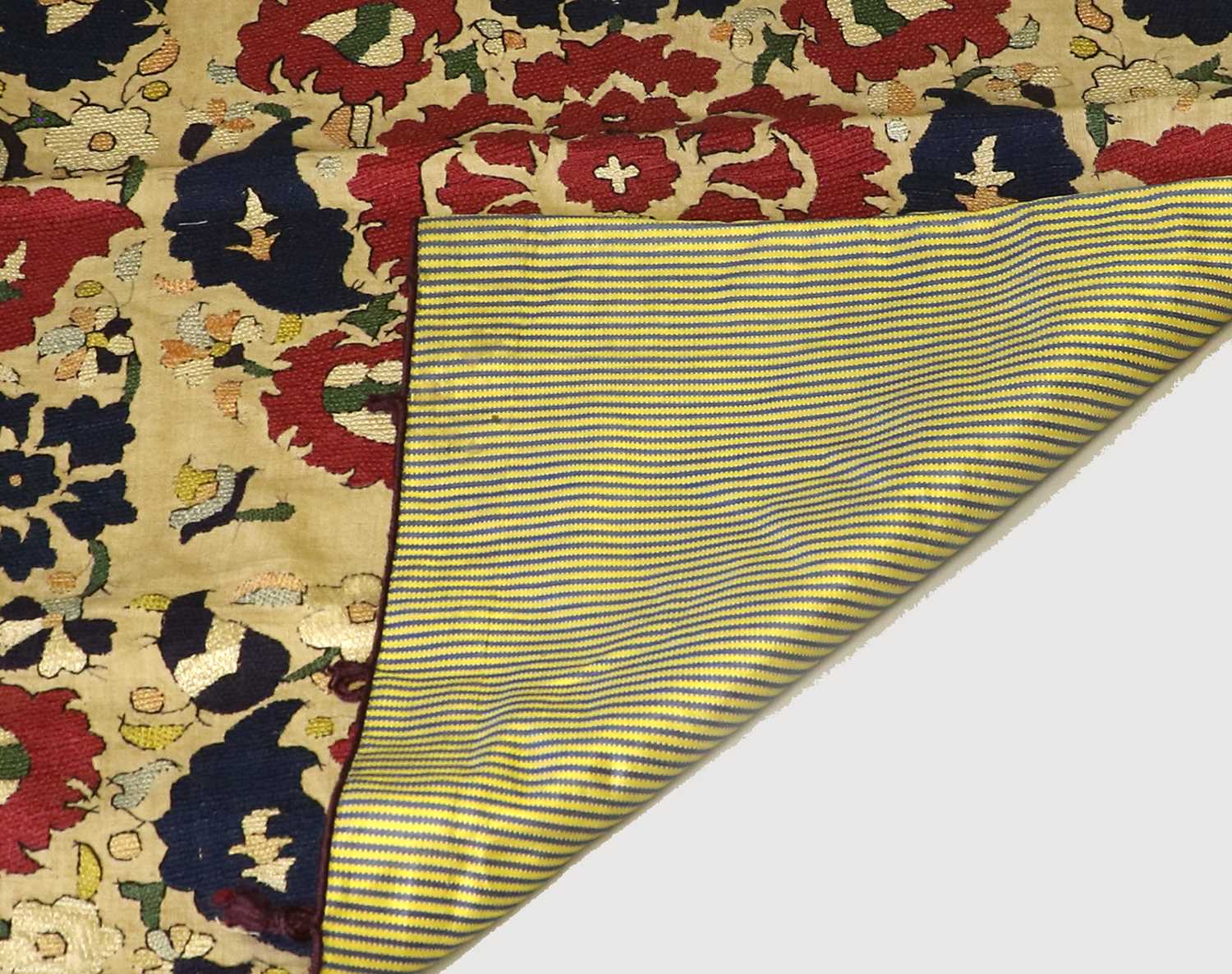 Pair of Early 20th Century Suzani Style Woven Cushion Covers, with blue and yellow striped silk to - Image 4 of 14