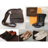 Modern Ladies Tod's Shoes and Accessories, comprising Todd's black leather biker boots in original