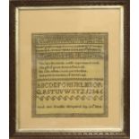 A Needlework Alphabet Sampler by Sarah Ann Bramble Hempstead, Sep 24th, 1834, worked in black