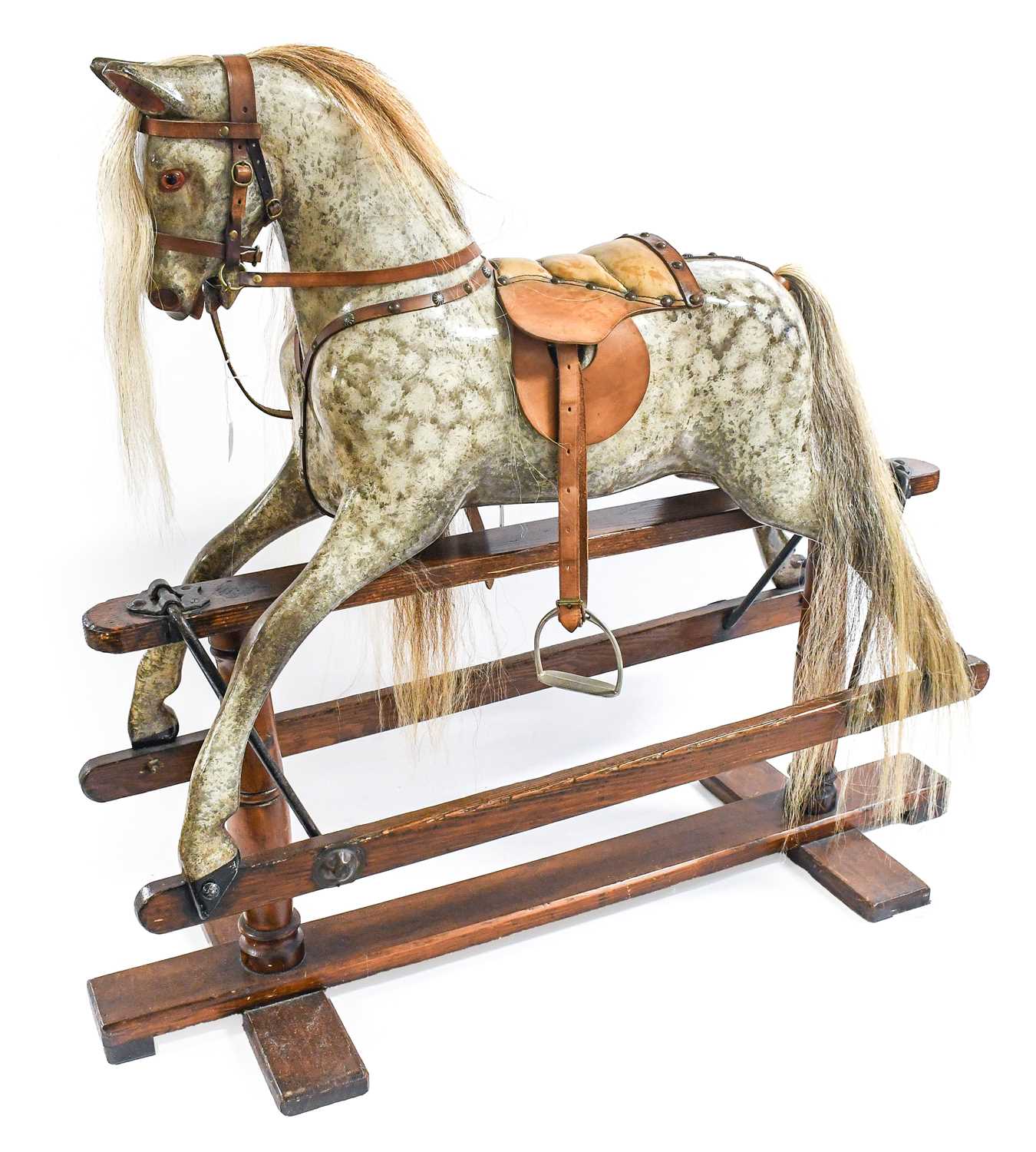 Early 20th Century Lines of London Sportiboy Dapple Grey Rocking Horse with horse hair mane and