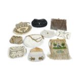 Early 20th Century Evening Bags, comprising five similar white and silver bead small purses and