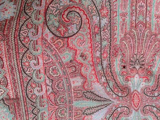 Large 19th Century Woven Red Ground Paisley Shawl/Cloth, 170cm by 345cm Fading and wear overall. - Image 7 of 8