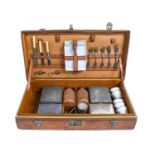 Early 20th Century Leather Cased Picnic Set, patent number '29308', comprising a fitted interior