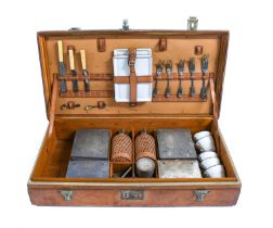 Early 20th Century Leather Cased Picnic Set, patent number '29308', comprising a fitted interior