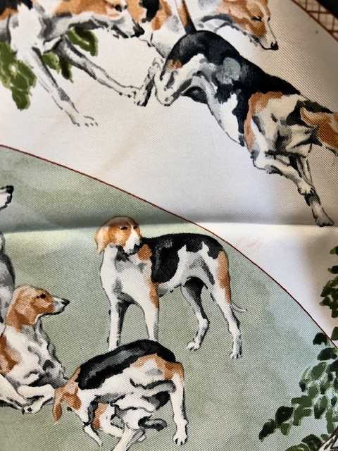 Hermes Silk Scarf Le Poitevin Designed by Hubert de Watrigant, depicting hounds running and standing - Image 7 of 8