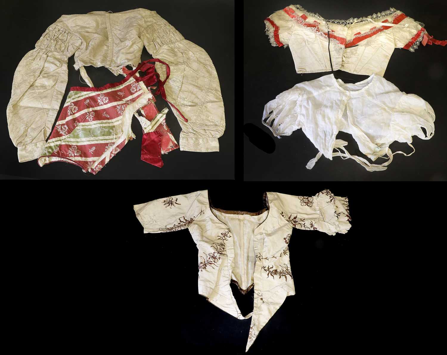 18th and 19th Century Silk Bodices and Remnants, comprising a circa 1740s Spitalfields example