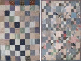 20th Century American Patchwork Quilt, constucted from large squares of mainly shirting cottons,